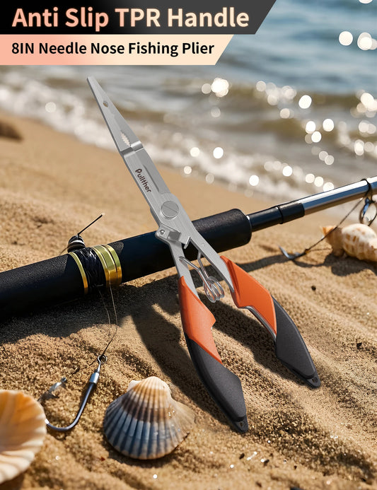 21.5cm Long Stainless Steel Fishing Pliers – Multifunctional Braid Line Cutter, Hook Remover & Crimping Tool