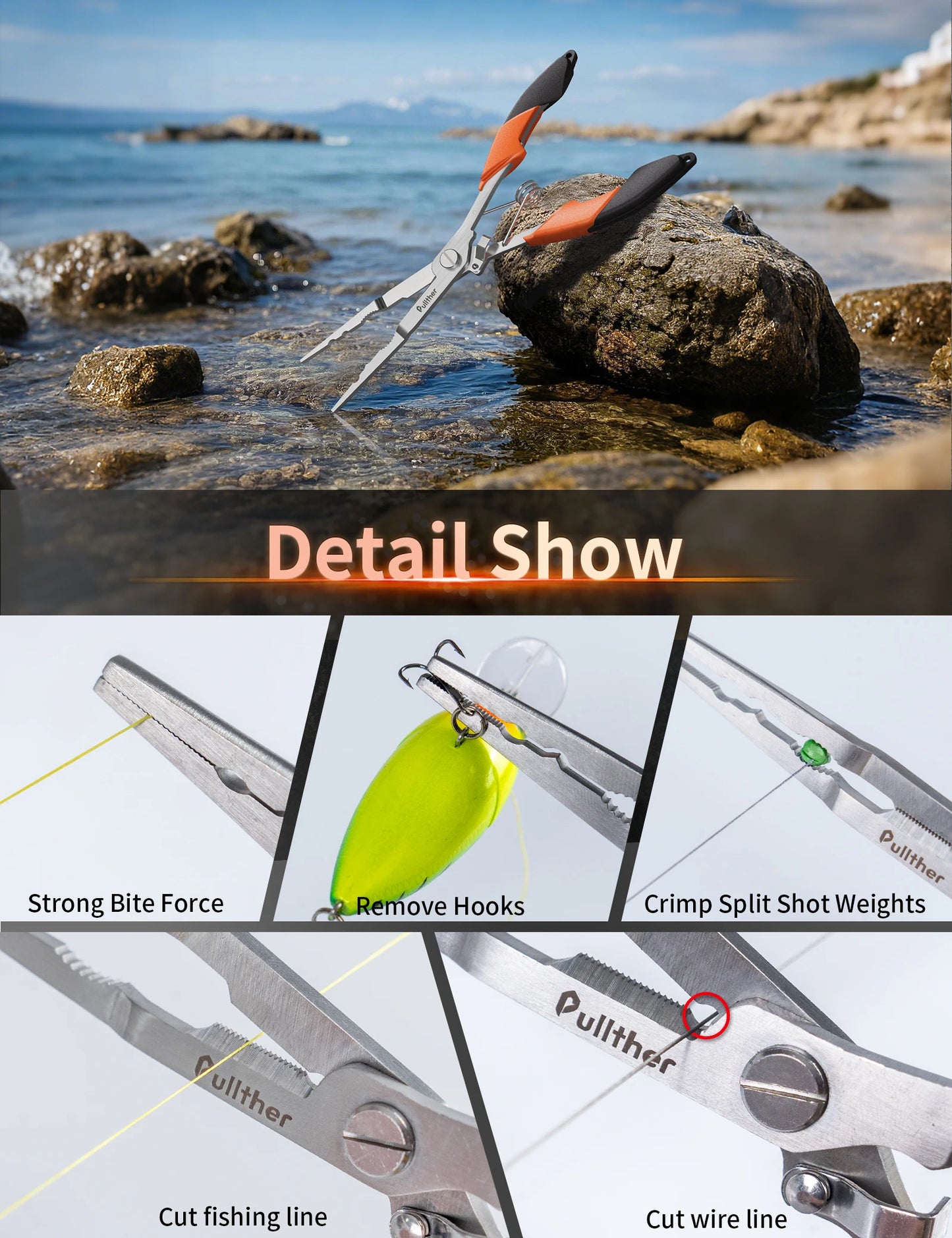 21.5cm Long Stainless Steel Fishing Pliers β Multifunctional Braid Line Cutter, Hook Remover & Crimping Tool