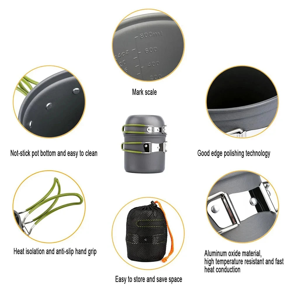 Ultralight Camping Cookware Set – Non-Stick Aluminum Pot & Pan with Carry Bag | Compact Outdoor Cooking Gear for 1–2 People