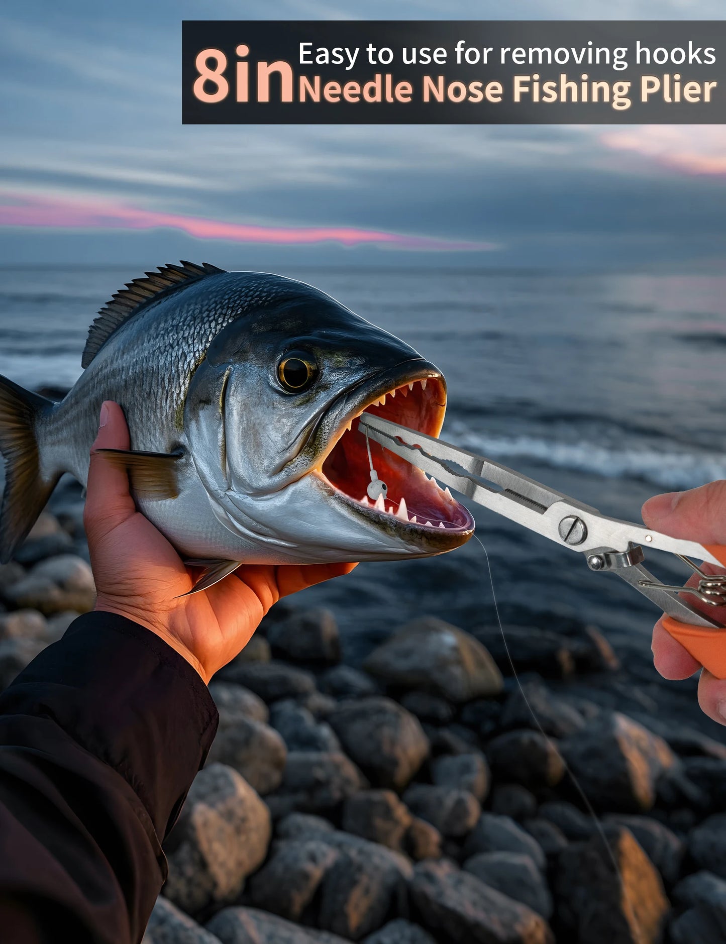 21.5cm Long Stainless Steel Fishing Pliers – Multifunctional Braid Line Cutter, Hook Remover & Crimping Tool