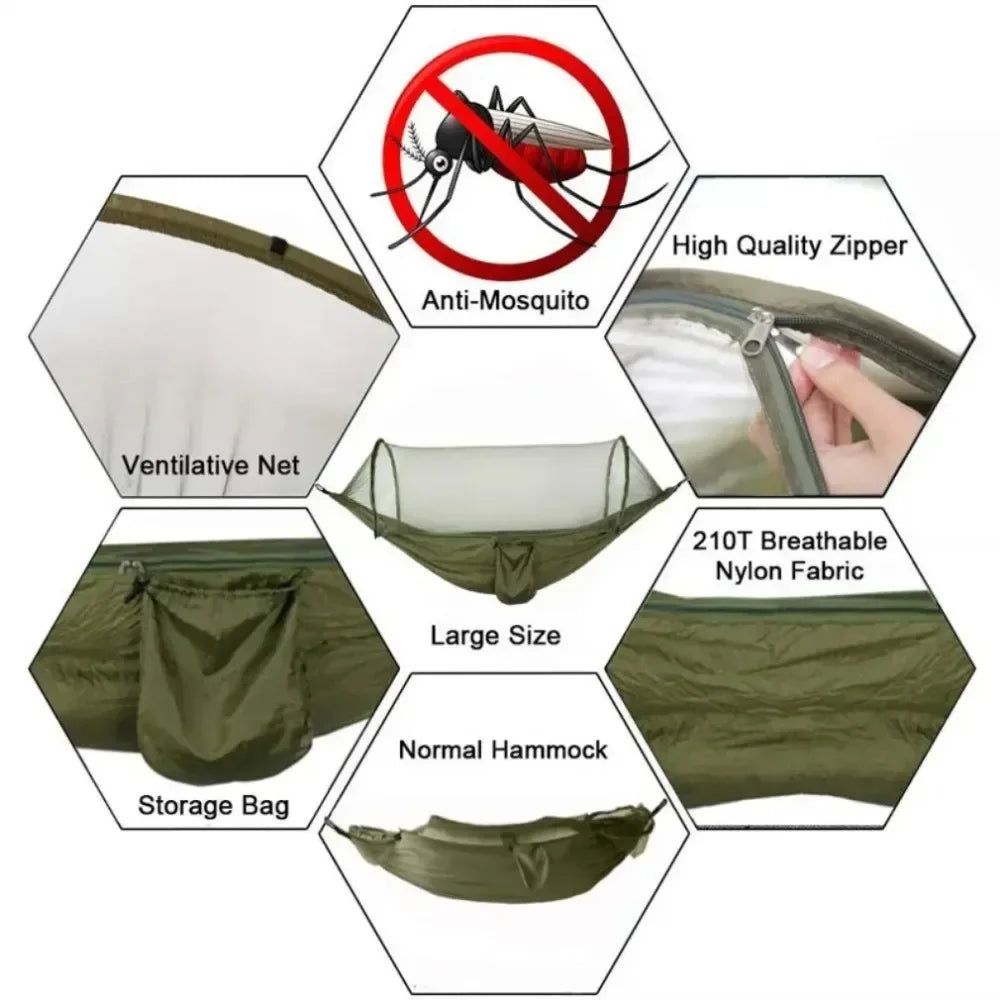 Camouflage Camping Hammock with Mosquito Net | Lightweight, Compact & Ultra Durable