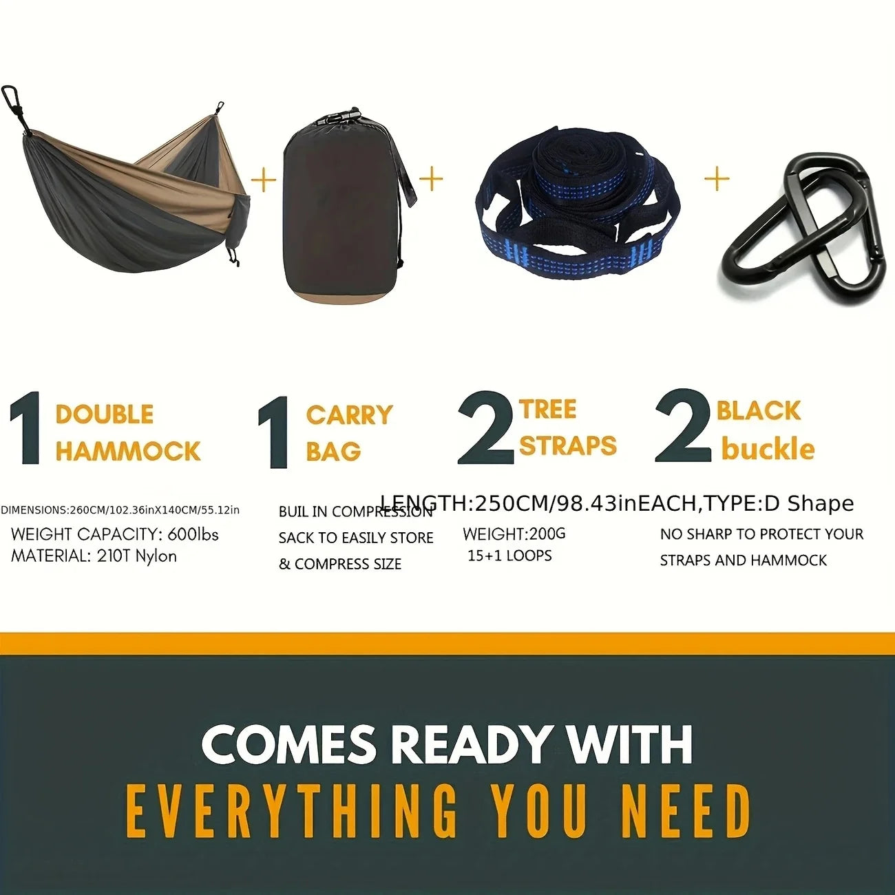 Premium Double Hammock with Tree Straps and Carabiners for Couples - Ideal for Camping and Travel Adventures
