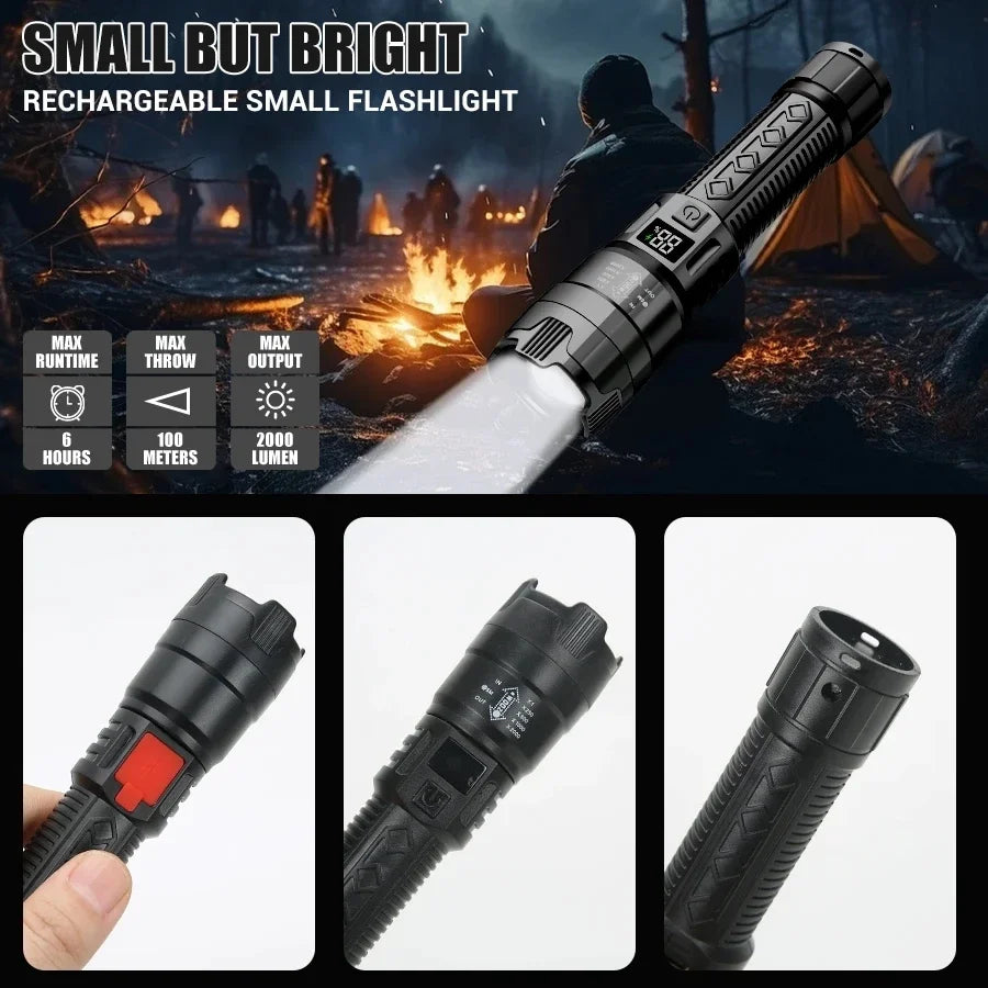 TrailHaven™ Tactical 2000LM Rechargeable LED Flashlight | High-Power, Waterproof & Zoomable Torch for Outdoor & Emergency Use