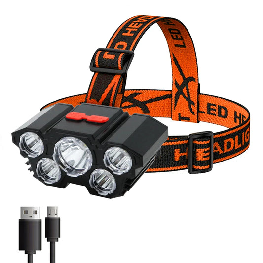 TrailHaven™ 5-LED Rechargeable Headlamp | Ultra-Bright, Adjustable & Waterproof for Camping, Fishing & Outdoor Adventures
