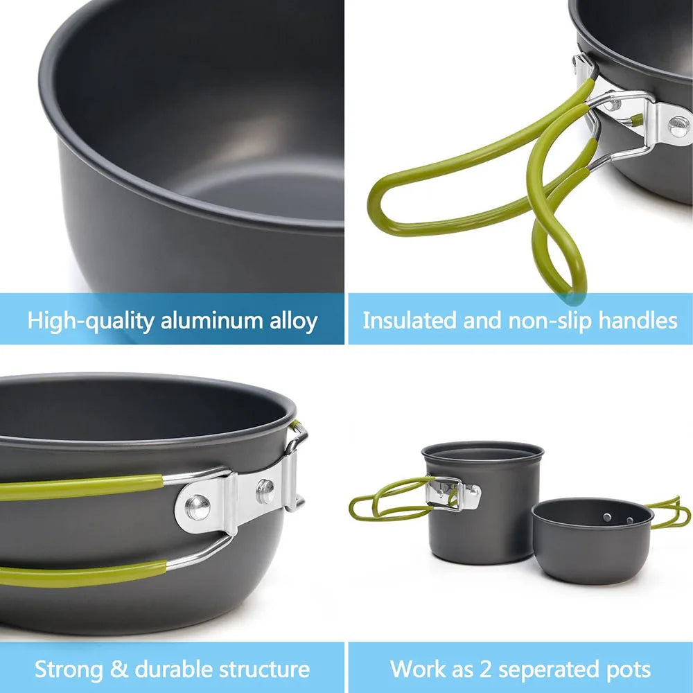 Ultralight Camping Cookware Set – Non-Stick Aluminum Pot & Pan with Carry Bag | Compact Outdoor Cooking Gear for 1–2 People